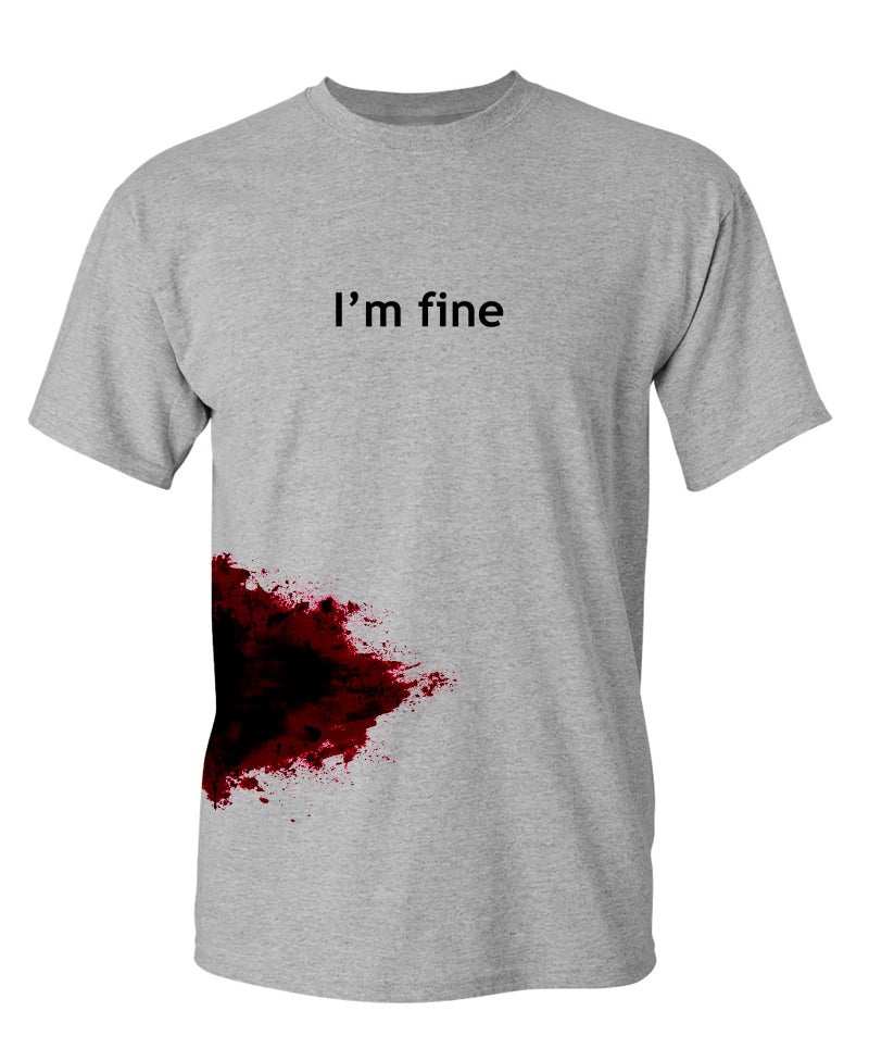 Feelin Good Tees Im Fine Zombie Slash Halloween Costume T Shirt Funny Scary Horror Movie Graphic Tee Novelty Bloody Zombie T-Shirt 2XL Sport Grey - Image 1